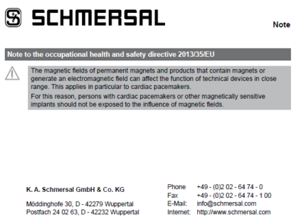 Schmersal Note to the occupational health and safety directive 2013/35/EU Occupational health